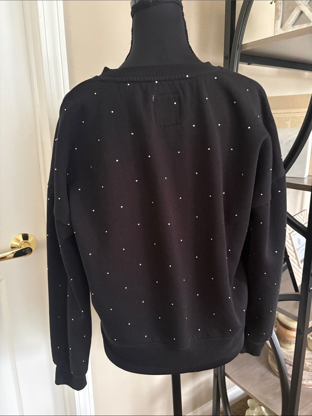 Black Crewneck Sweatshirt with Subtle Stud Details - Picture 5 of 5
